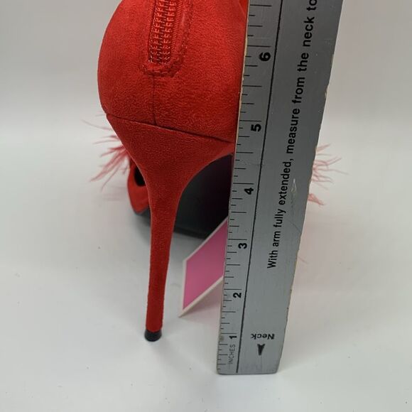 PrettyLittleThing NWTs Red Feathered High Heel Strappy Sandals Size 6 - Picture 9 of 10